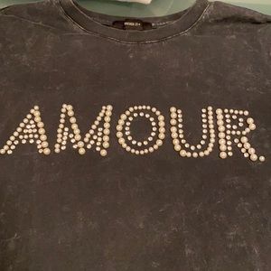Forever 21 Amour Pearl & Rhinestone Short Sleeve Tee
